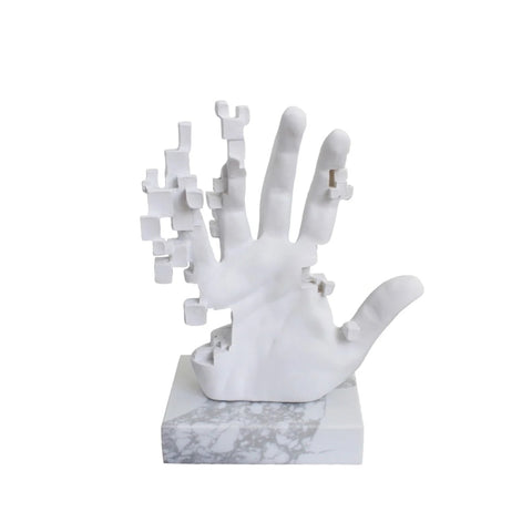 Pixel Hand Statue on Marble Base