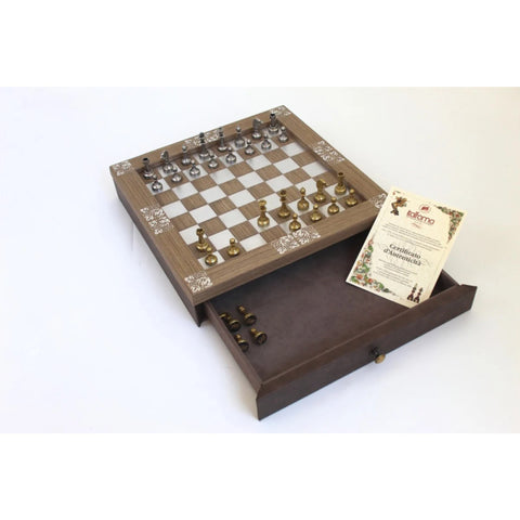 Metal Chess Pieces with Unique Wooden/Aluminium/Ecoleather Chessboard