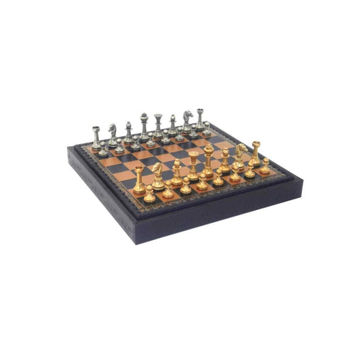 Unique Brass Chess Set with Leatherlike Chess Board/Box