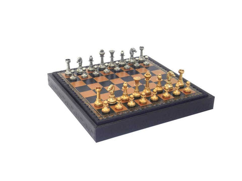 Unique Brass Chess Set with Leatherlike Chess Board/Box