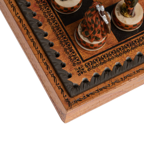 Unique Handpainted Chess Set with Leatherlike Chess Board+Box