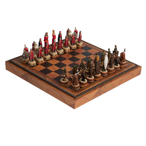 Unique Handpainted Chess Set with Leatherlike Chess Board+Box