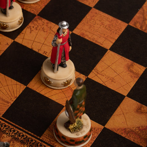 Unique Handpainted Chess Set with Leatherlike Chess Board+Box