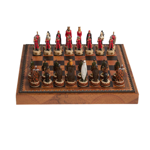 Unique Handpainted Chess Set with Leatherlike Chess Board+Box