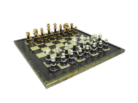 UNIQUE Solid Brass/Wood/Gold and Silver Chess Set with amazing Briar Erable Wood Board