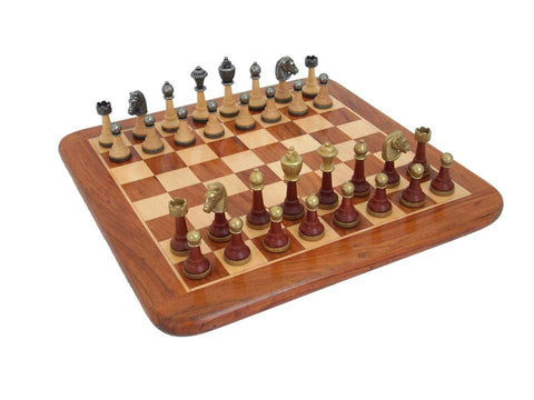 Unique Wood/Metal Chess Set with Rosewood and Maple ChessBoard