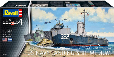 US Navy Landing Ship Medium (with 40 mm gun) - Plastic Modelling Kit By Revell