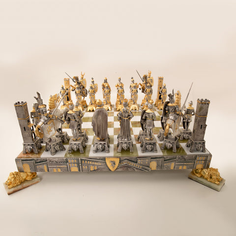 Venetian Set in the Medioeval Period: Chess Set Finished in Real 24k Gold