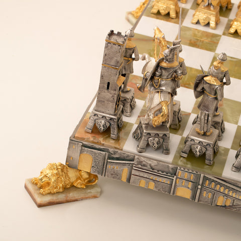 Venetian Set in the Medioeval Period: Chess Set Finished in Real 24k Gold