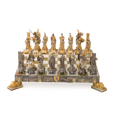 Venetian Set in the Medioeval Period: Chess Set Finished in Real 24k Gold