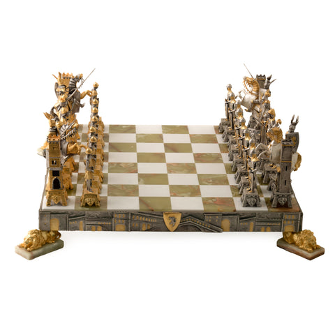 Venetian Set in the Medioeval Period: Chess Set Finished in Real 24k Gold