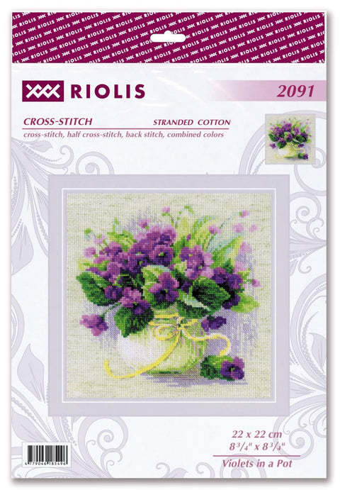 Violets in a Pot. Cross Stitch kit by RIOLIS Ref. no.: 2091