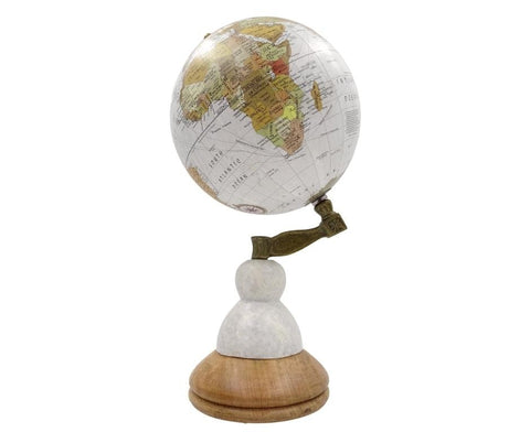 Voyager decorative globe on marble and wood base - GLB-108