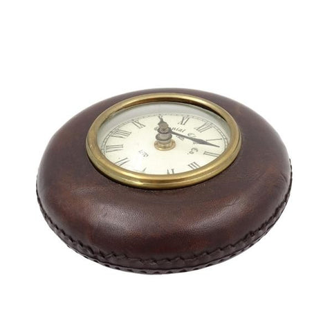 Wall Clock in a Leather Cover | CLK-0155