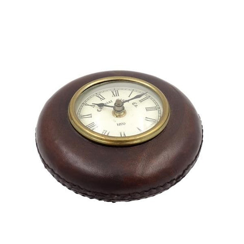 Wall Clock in a Leather Cover | CLK-0155