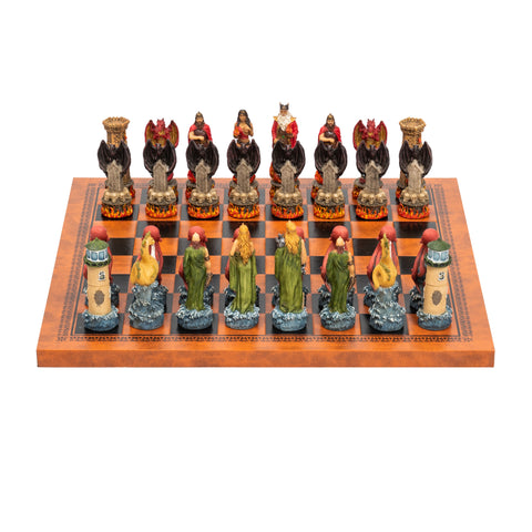 WATER vs FIRE: Beautiful Handpainted Chess with Quality Leatherette Chessboard