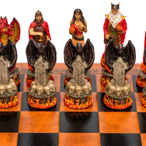 WATER vs FIRE: Beautiful Handpainted Chess with Quality Leatherette Chessboard