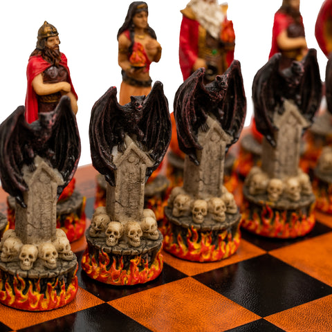 WATER vs FIRE: Beautiful Handpainted Chess with Quality Leatherette Chessboard