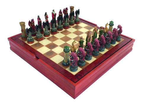 WATER vs FIRE: Handpainted Chess with Quality Wooden Chessboard & Box