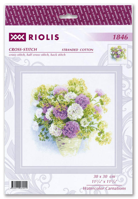 Watercolor Carnations cross stitch kit by RIOLIS Ref. no.: 1846