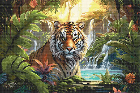 LetiStitch Waterfall Rest Cross Stitch Kit, 40 x 27 cm, Zweigart Aida 16ct, 100% Anchor Cotton Thread, Black Symbol Chart