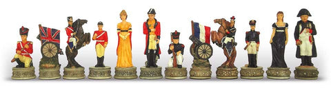 WATERLOO BATTLE: Handpainted Chess Set with RARE Wood Chessboard