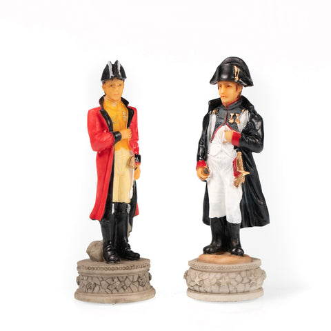 WATERLOO BATTLE: Handpainted Chess Set with RARE Wood Chessboard