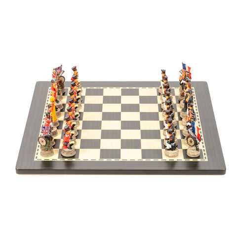 WATERLOO BATTLE: Handpainted Chess Set with Wooden Ebony Style Chessboard