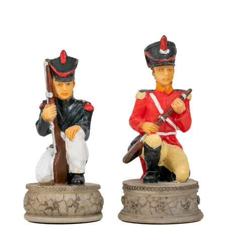 WATERLOO BATTLE: Handpainted Chess Set with Wooden Ebony Style Chessboard