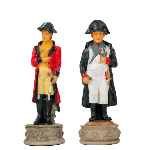 WATERLOO BATTLE: Handpainted Chess Set with Wooden Ebony Style Chessboard