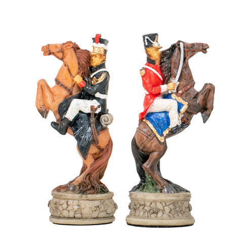 WATERLOO BATTLE: Handpainted Chess Set with Wooden Ebony Style Chessboard