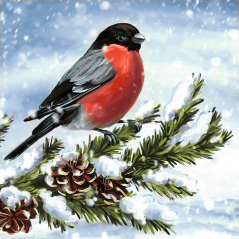 Winter Bullfinch Diamond Painting Kit Wizardi