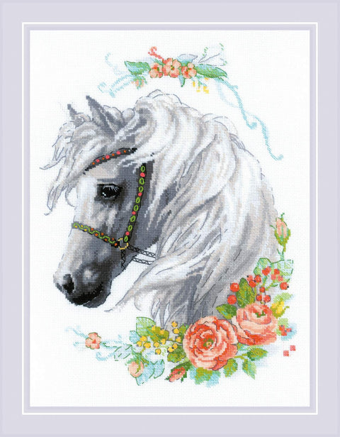 White Mane and Roses  cross stitch kit by RIOLIS Ref. no.: 1804