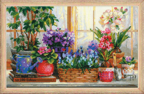 Windowsill with Flowers - Cross Stitch Kit from RIOLIS Ref. no.:1669