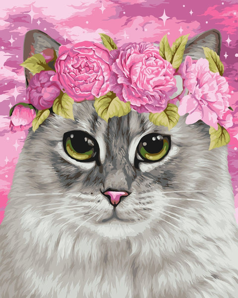 Wizardi Painting by Numbers Kit Cat and Peonies 40x50 cm H113