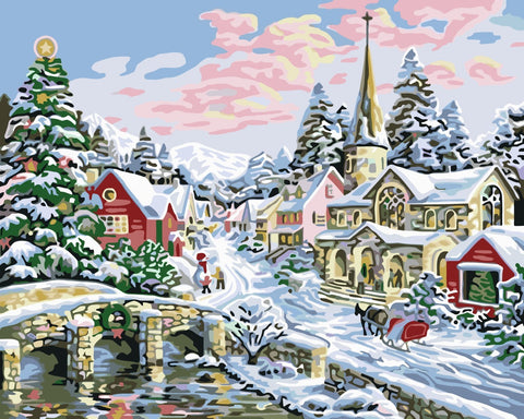 Wizardi Painting by Numbers Kit Christmas Landscape 40x50 cm A055