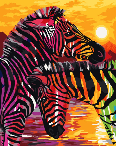 Wizardi Painting by Numbers Kit Colourful Zebras 40x50 cm H069