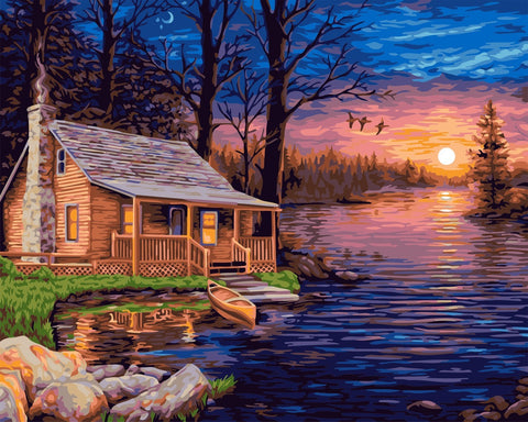 Wizardi Painting by Numbers Kit Fisherman's Hut 40x50 cm A096