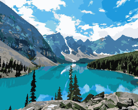 Wizardi Painting by Numbers Kit Mountain Lake 40x50 cm A018