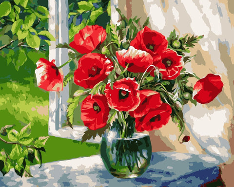 Wizardi Painting by Numbers Kit Poppies on the Windowsill 40x50 cm B025