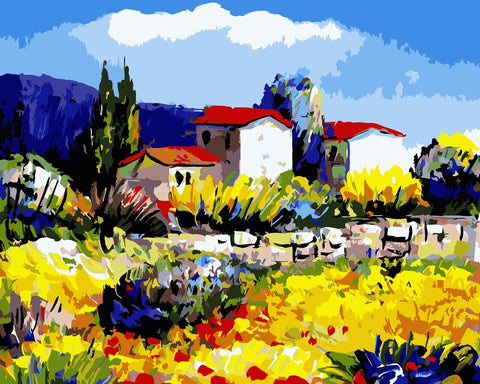 Wizardi Painting by Numbers Kit Provence Village 40x50 cm A003