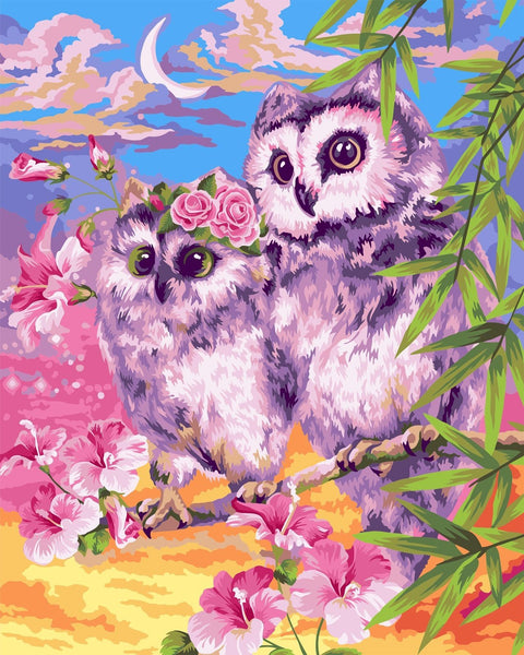 Wizardi Painting by Numbers Kit Tender Owls 40x50 cm H103