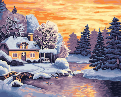 Wizardi Painting by Numbers Kit Winter Landscape 40x50 cm A073