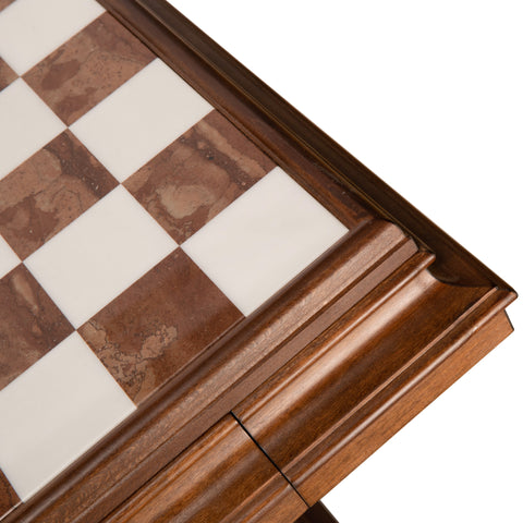 Wooden Chess Table with Beautiful Alabaster Top and Gold/Silver Coated Chess Set