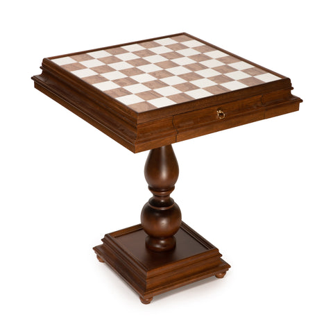 Wooden Chess Table with Beautiful Alabaster Top and Gold/Silver Coated Chess Set