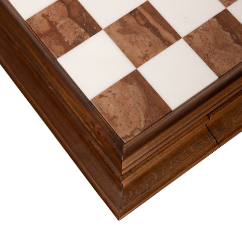 Wooden Chess Table with Beautiful Alabaster Top. Made In Italy