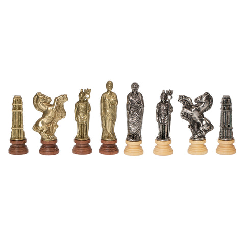 Wooden Chess Table with Leatherlike Top and Beautiful Chess Set