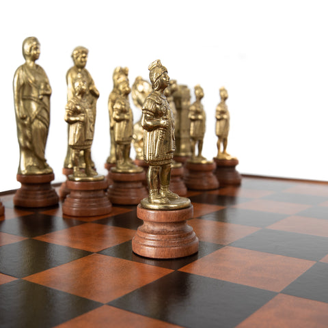 Wooden Chess Table with Leatherlike Top and Beautiful Chess Set