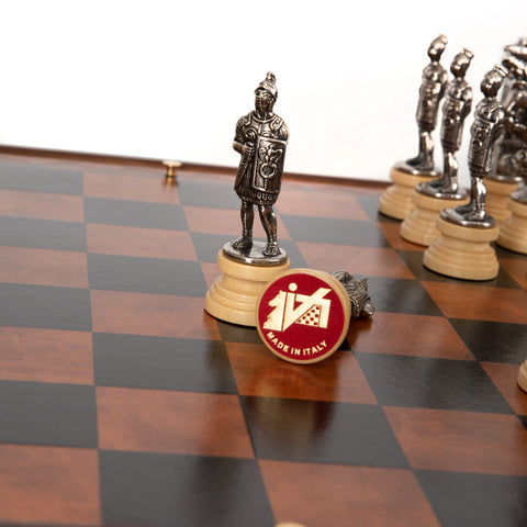 Wooden Chess Table with Leatherlike Top and Beautiful Chess Set