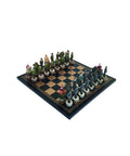 WORLD WAR II: Handpainted Chess Set with Leatherlike Chess Board